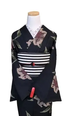 撫松庵　おしゃれブラック着物　レア 撫松庵 袷 きもの] 付下げ カラス 刺繍 29 茶色 日本製 着物