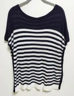 GLOBAL WORK　 ゆったりボーダーサマーニット　ネイビー×ホワイト