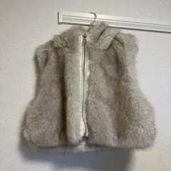 グレー フード付きファーベスト