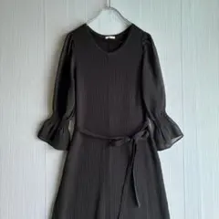 美品　ジーユー　シフォンスリーブニットワンピース　マキシ丈　ブラック　M