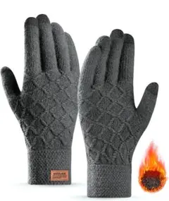 メンズ手袋 スマホ対応 【ふわふわ裏起毛 あたたかなニット製】濃いグレー