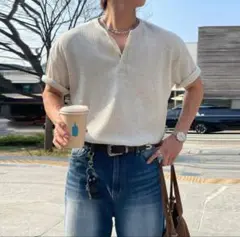 ウォンビン着用モデル SATUR ワッフルヘンリーネックTシャツ Sサイズ