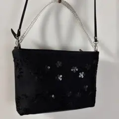黒 花柄刺繍 パーティーバッグ横25縦19底幅8
