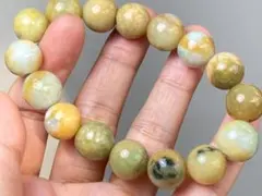 B23-53 ダークグリーン 黄翡飄花 ミャンマー産 天然 黄翡翠 ブレスレット