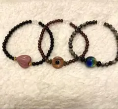 新品未使用　ハンドメイド　天然石　ブレスレット　③点セット　華奢　パワーストーン