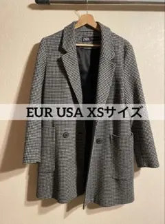 匿名配送　ZARA 千鳥柄 ダブルブレスト チェスターコート XS