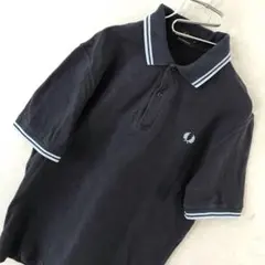 英国製 FRED PERRY ワンポイント ポロシャツ ネイビー×ブルー 38