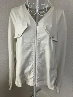 ノーカラー ジップアップ ブルゾン アイボリーのサムネイル