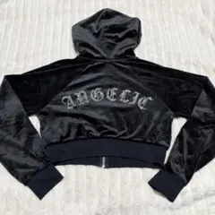 H&M DIVIDED ベロア ショート丈 ラインストーン ジップパーカー S