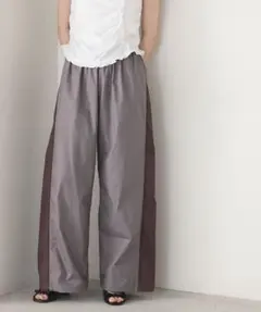 新品 forksy. サイド切替ジップアップワイドパンツ FREEサイズ グレー