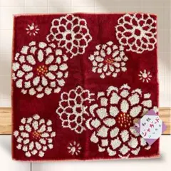 和柄ジャガードハンカチ 赤いタオルハンカチ　白いお花の模様　和風　着物　小物