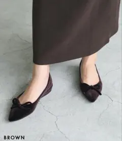 basement onlineベロアリボンパンプス24.0ブラウン