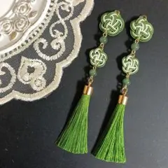 No.6072 水引 ピアス タッセル カーキ 和装 成人式 全長約11.5㎝