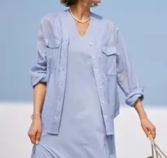 NOBLE ノーブル 洗える ラミーシアーVカラーシャツ サックスブルー 美品のサムネイル