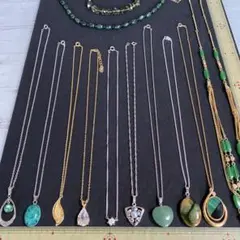 まとめ売りアクセサリーR43☆ネックレスなど12点グリーン系オークション