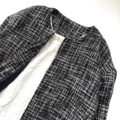 【美品】ユアーズ　ツイード　ノーカラージャケット　ネイビー　サイズM アウター