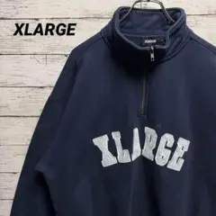 542【人気のL】エクストララージ　刺繍ビッグロゴ　ハーフジップ　スウェット