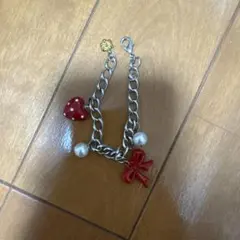 リボン　ハート　パール　キーホルダーストラップ