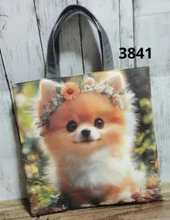 3841　35cmポメラニアンパネルのトートバッグ