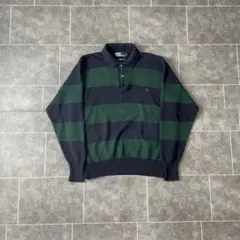 90s Ralph lauren ラルフローレン ボーダー ニットポロ 紺緑 L