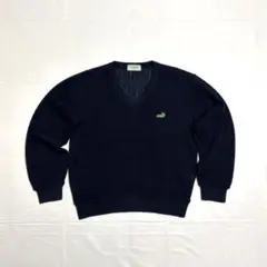 80s vintage Crocodile Ｖネックアクリルセーター　ネイビーのサムネイル