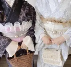 浴衣　和装　帯揚げ 帯飾り レース パール 花束　飾り　ギフト　白　卒業