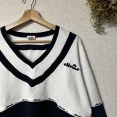 【レア】ellesse エレッセ Vネック スウェット ホワイト ネイビーのサムネイル