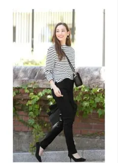 裏フリース　スキニーパンツ　アクアガレージ　ブラック　3L