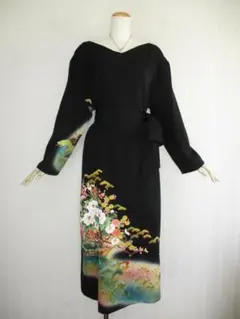 ３Ｌ～４Lサイズ　黒留袖からの着物リメイクドレスです　着丈１２２cm