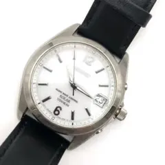 R【訳あり】セイコー ソーラー 電波時計 チタン レザー　メンズ