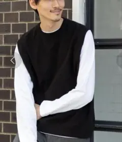 コーエンCOEN☆メンズ鹿の子クルーネックニットベスト黒　SMALL