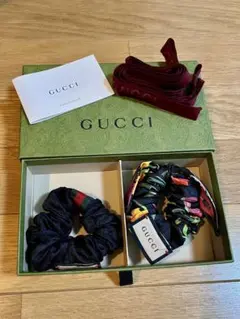 未使用級 GUCCI グッチ プリントツイル シュシュ GG シルク フローラ柄