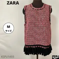 ZARA ザラ トップス ツイード ノースリーブ カジュアル 着回し レッドのサムネイル