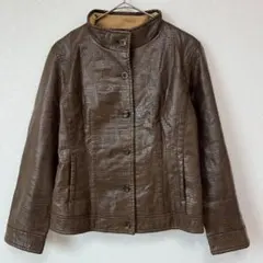 ◎ 日本製 CORDIER ワールド　型押しレザー　ジャケット　ウール　茶色　L