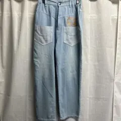 スカラー　ネコ刺繍 デニムパンツ ライトブルー　Mサイズのサムネイル