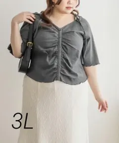 CLETTE オリジナル　肩リボンギャザー半袖リブプルオーバー　3Lのサムネイル