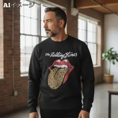 USA古着TheRollingStonesスウェット薄手ロック公式短丈ブラックM