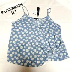 【新品タグ付】PAPERMOON 花柄カシュクールキャミソール L 前結び 青