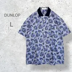 ★【DUNLOP】　個性的　クレリック　半袖シャツ　タイヤ柄　総柄　派手　Lのサムネイル
