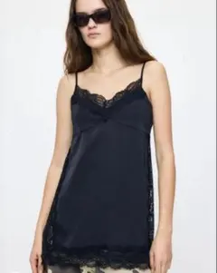 moussy レースキャミソール サテン 黒 ブラックのサムネイル