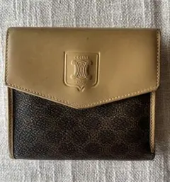 CELINE セリーヌ ヴィンテージ マカダム 二つ折り財布 ベージュ/ブラウン