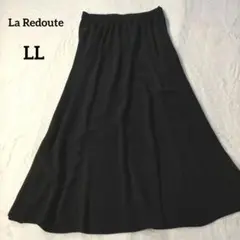 【大きいサイズ】LL 黒 フレアロングスカート ウエストゴム 薄手