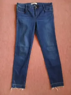 ZARA スキニーデニム ダークブルー フリンジ裾