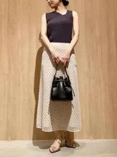 【Mila Owen】ホワイト ドット柄 ロングスカート