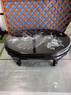螺鈿細工　座卓　孔雀座卓　ローテーブル　黒塗り　中国　韓国　岐阜市南部発