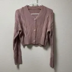 ピンク ケーブルニット クロップドカーディガン