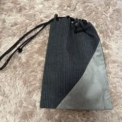 和装バッグ・信玄袋 黒とグレーのストライプ