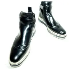 美品★ザラ　厚底　ウイングチップ　ベルト　ストラップ　ブラック　25cm