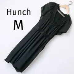 Hunch ブラックドレス シフォン 結婚式 パーティー M ゆったり