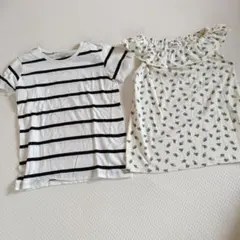 ストライプと花柄のTシャツ2枚セット